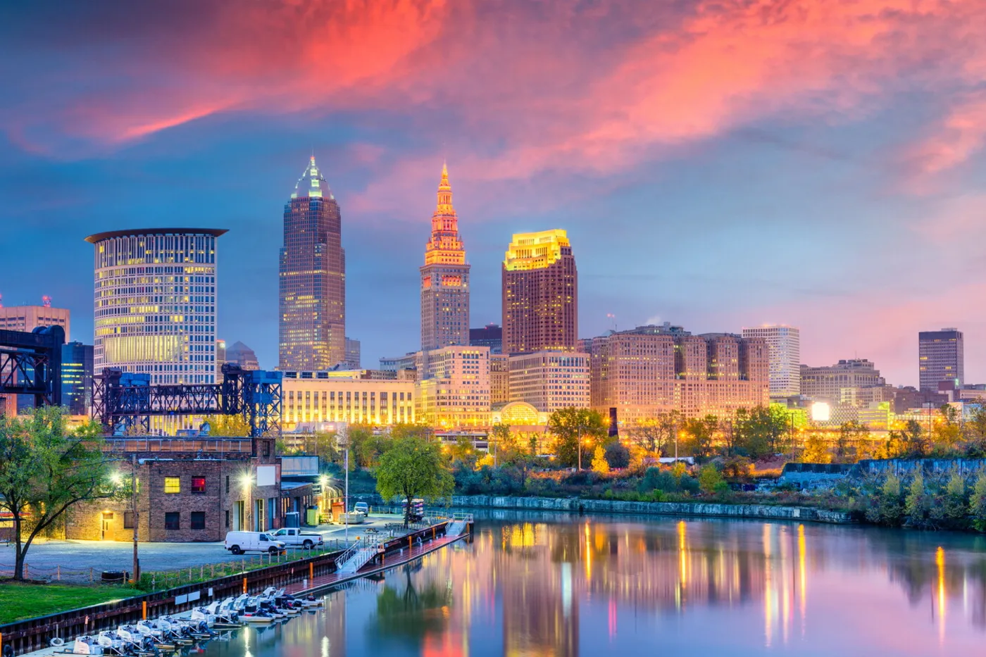 Cleveland skyline along the Cuyahoga River