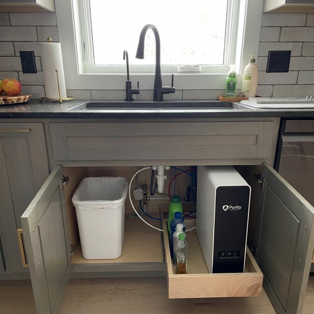 Purity reverse osmosis system and drinking-water faucet installation example