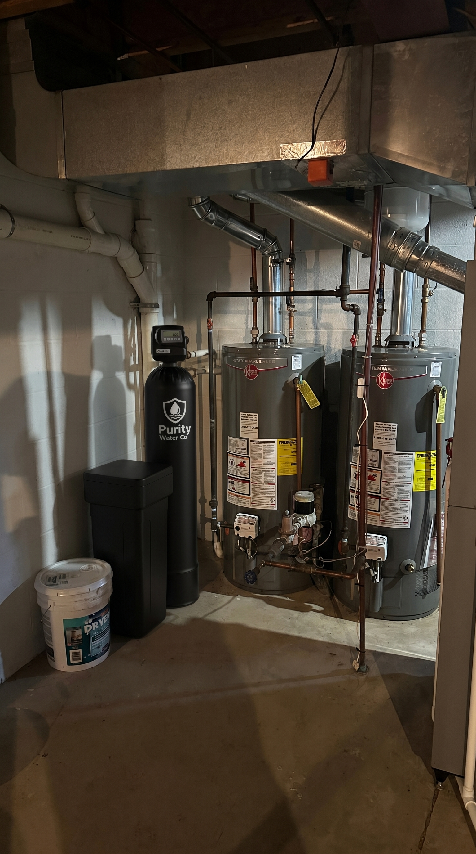 Whole-home water softener equipment installed for a Purity customer